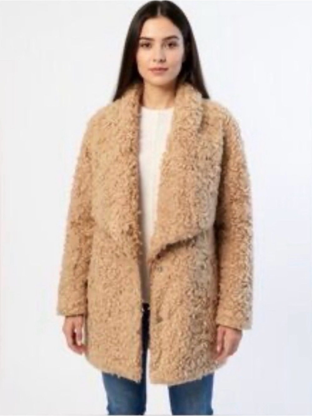 Women’s Moon River Curly Faux Fur Coat Sz L New W Tags Soft warm Beige